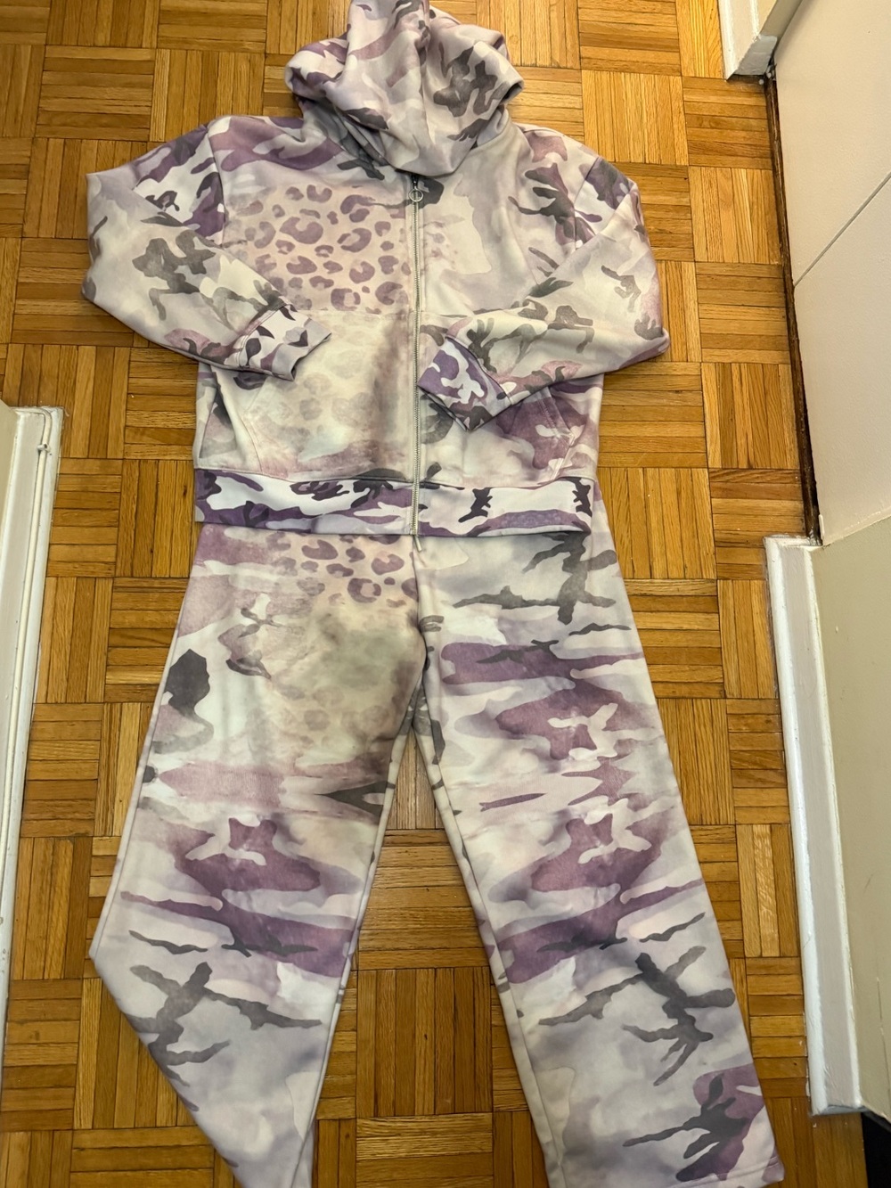 BRAND NEW GARMENT DYED Purple Camo Zip-Up Hoodie & Jogger Set